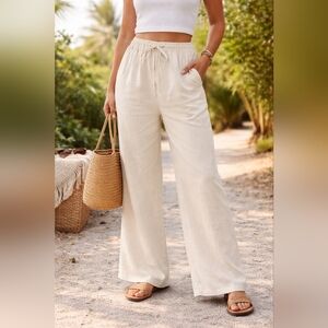 NWT UTCoco Linen Blend Wide Leg Pants – Cream – Size Large